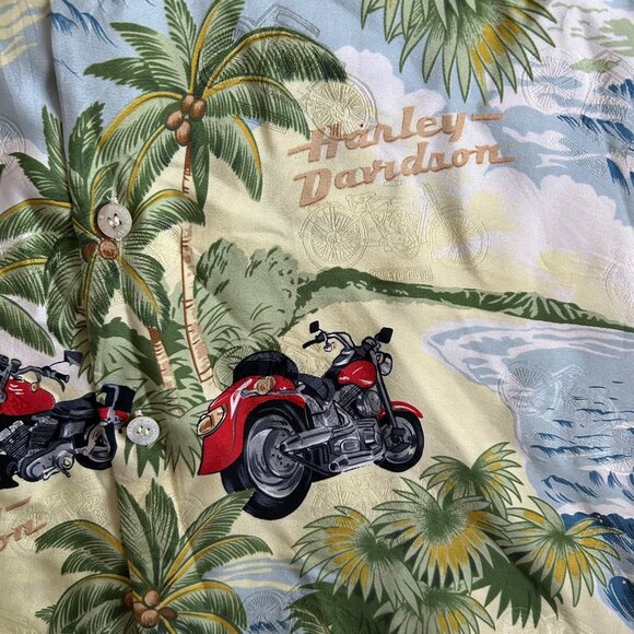 Harley-Davidson Tori Richard 2XL Hawaiian Shirt 100% Silk Palm & Motorcycles - Picture 11 of 11